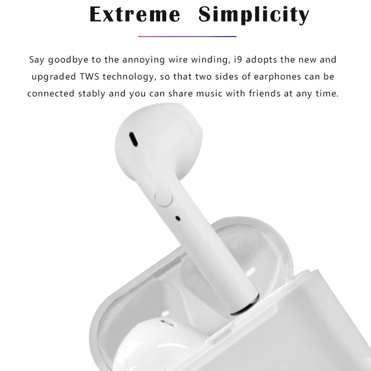 i9 Wireless TWS Sport Bilateral Stereo Bluetooth 5.0 Headset with Charging Box, Push-button Version(White) - TWS Earphone by PMC TechLife | Online Shopping South Africa | PMC TechLife
