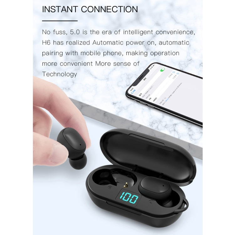 H6 TWS Bluetooth 5.0 Wireless Bluetooth Earphone with Digital Display & Charging Box, Support for Siri & HD Calls - TWS Earphone by PMC Jewellery | Online Shopping South Africa | PMC Jewellery