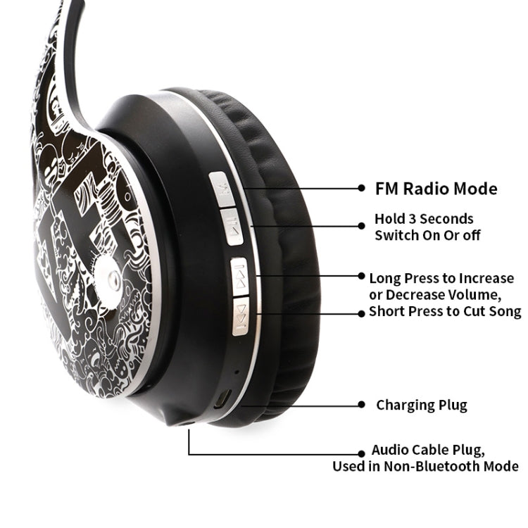 B1 Graffiti Pattern Wireless Bluetooth V5.0 Headset (Black Silver) - Headset & Headphone by PMC TechLife | Online Shopping South Africa | PMC TechLife