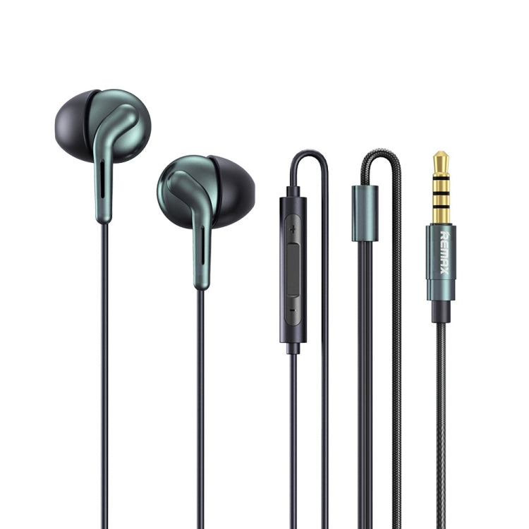 REMAX RM-595 3.5mm Gold Pin In-Ear Stereo Double-action Metal Music Earphone with Wire Control + MIC, Support Hands-free (Green) - Normal Style Earphone by REMAX | Online Shopping South Africa | PMC Jewellery