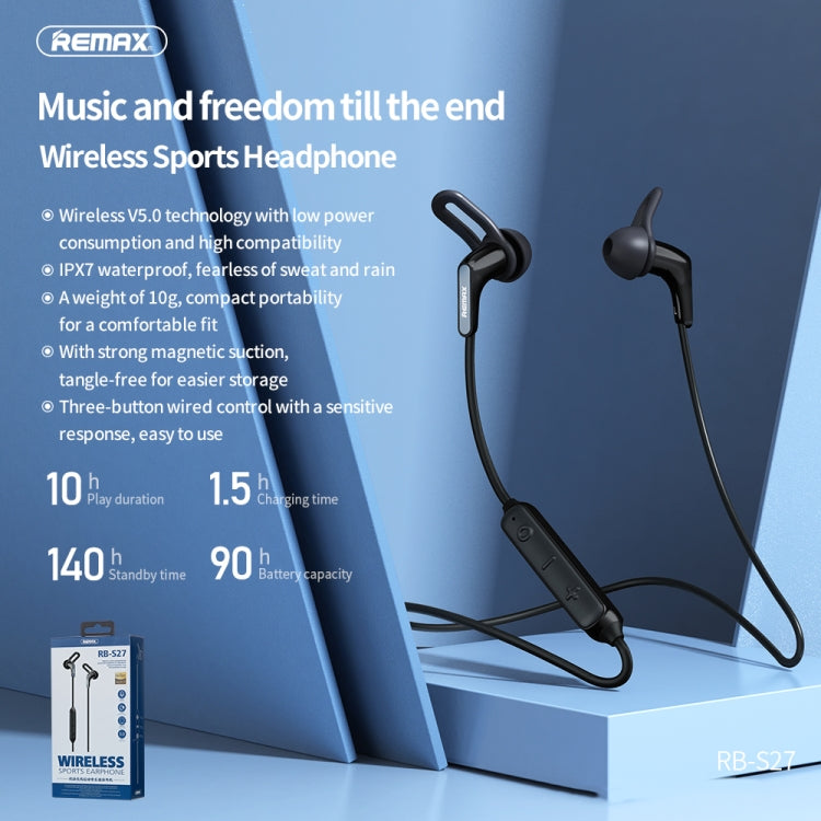 REMAX RB-S27 Sports Music Bluetooth V5.0 Wireless Earphone, Support Hands-free (Black) - Neck-mounted Earphone by REMAX | Online Shopping South Africa | PMC Jewellery | Buy Now Pay Later Mobicred