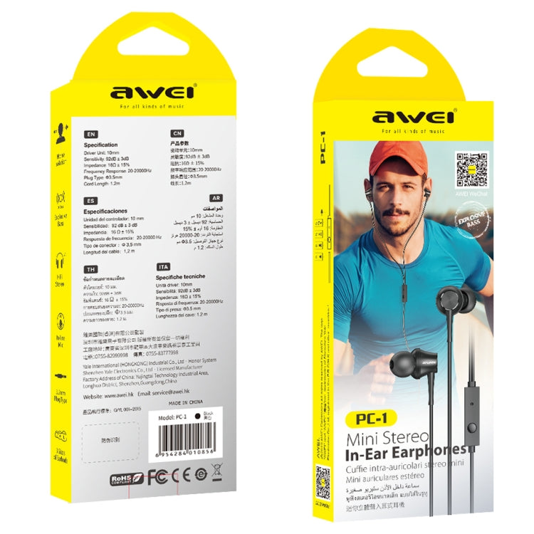 awei PC-1 Mini Stereo In-ear Headset - In Ear Wired Earphone by awei | Online Shopping South Africa | PMC Jewellery