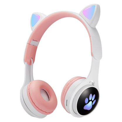 B30 Cat Paw Cat Ears Colorful Luminous Foldable Bluetooth Headset with 3.5mm Jack & TF Card Slot(White) - Headset & Headphone by PMC Jewellery | Online Shopping South Africa | PMC Jewellery