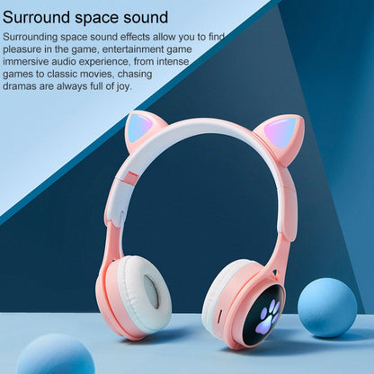 B30 Cat Paw Cat Ears Colorful Luminous Foldable Bluetooth Headset with 3.5mm Jack & TF Card Slot(Blue) - Headset & Headphone by PMC Jewellery | Online Shopping South Africa | PMC Jewellery