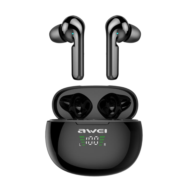 awei T15P Bluetooth V5.0 TWS Ture Wireless Sports LED Display Headset with Charging Case(Black) - TWS Earphone by awei | Online Shopping South Africa | PMC Jewellery