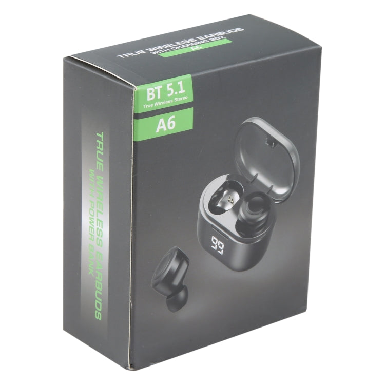 A6 Bluetooth 5.0 True Wireless Bluetooth Earphone with Charging Box(Black) - Bluetooth Earphone by PMC TechLife | Online Shopping South Africa | PMC TechLife