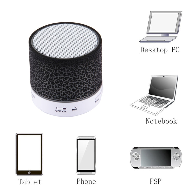 A9 Mini Portable Glare Crack Bluetooth Stereo Speaker with LED Light, Built-in MIC, Support Hands-free Calls & TF Card(Black) - Mini Speaker by PMC TechLife | Online Shopping South Africa | PMC TechLife