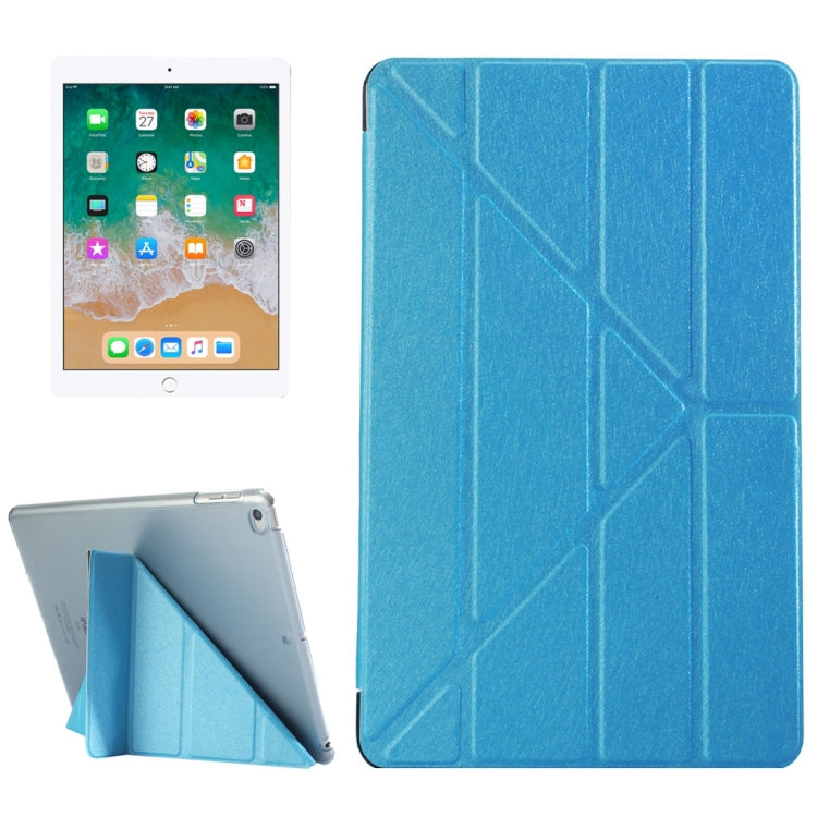 For iPad 9.7 (2018) & iPad 9.7 (2017) & iPad Air Silk Texture Horizontal Deformation Flip Leather Case with Three-folding Holder(Blue) - free shipping - PMC TechLife - Order now!