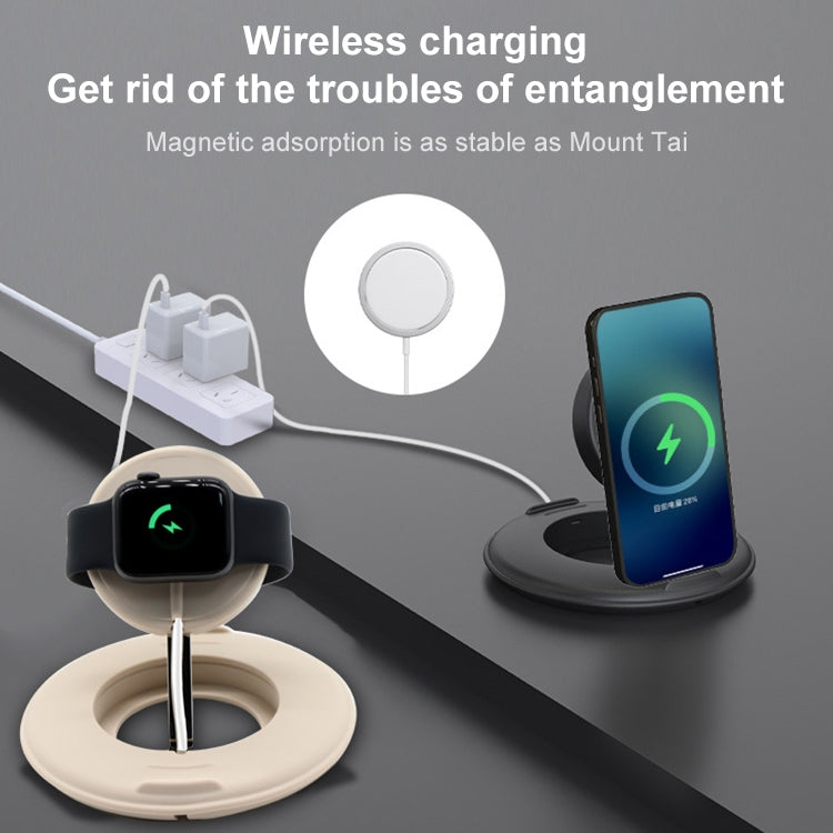 2 in 1 Silicone Desktop Wireless Charger Telescopic Stand For iPhone / Watch Wireless Charger (Beige White) - Desktop Holder by PMC TechLife | Online Shopping South Africa | PMC TechLife