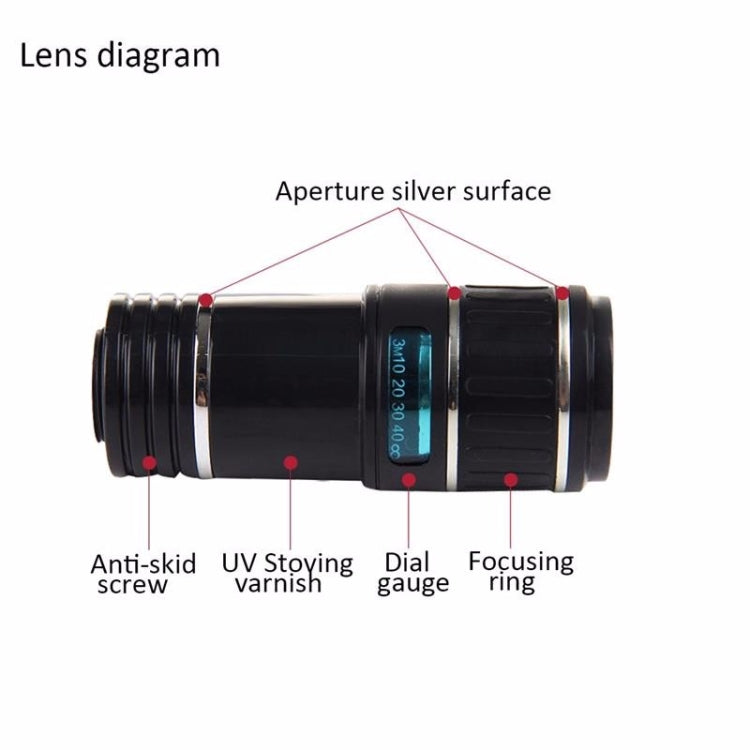 Universal Mobile Phone 12X Zoom Optical Zoom Telescope Lens with Clip - Telescope & Microscope by PMC Jewellery | Online Shopping South Africa | PMC Jewellery