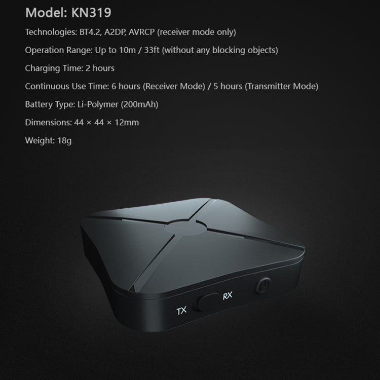 KN319 Wireless Audio 2 in 1 Bluetooth 4.2 Receiver & Transmitter Adapter - Audio Receiver Transmitter by PMC Jewellery | Online Shopping South Africa | PMC Jewellery | Buy Now Pay Later Mobicred