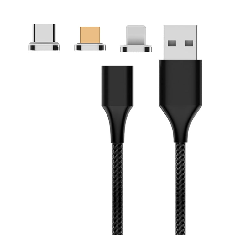 M11 3 in 1 5A USB to 8 Pin + Micro USB + USB-C / Type-C Nylon Braided Magnetic Data Cable, Cable Length: 2m (Black) - Charging Cable & Head by PMC TechLife | Online Shopping South Africa | PMC TechLife