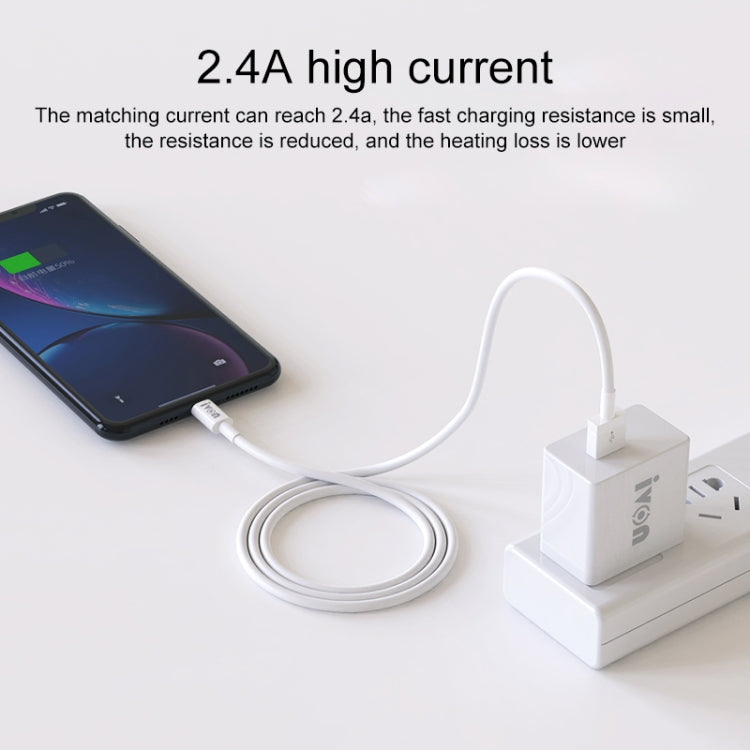 IVON CA70 8 Pin Fast Charging Data Cable, Length: 2m (White) - Normal Style Cable by IVON | Online Shopping South Africa | PMC TechLife | Buy Now Pay Later Mobicred