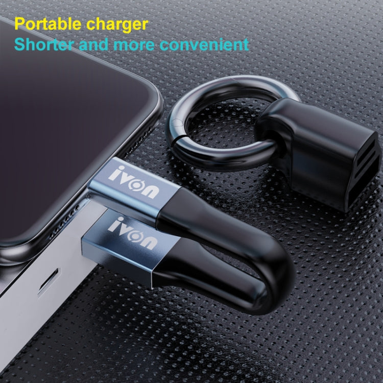 IVON CA90 2.4A USB to 8 Pin Portable Data Cable with Ring, Length: 14.5cm(Dark Gray) - Normal Style Cable by IVON | Online Shopping South Africa | PMC Jewellery