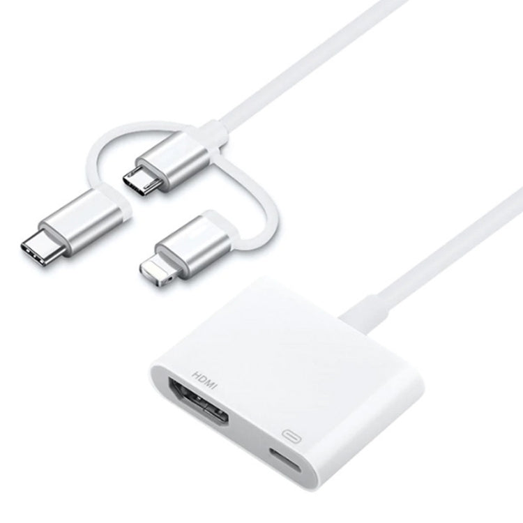 A18 Pro 3 in 1 8 Pin + Type-C + Micro USB to HDMI + 8 Pin Digital AV Adapter (White) - Converter & Adapter by PMC TechLife | Online Shopping South Africa | PMC TechLife