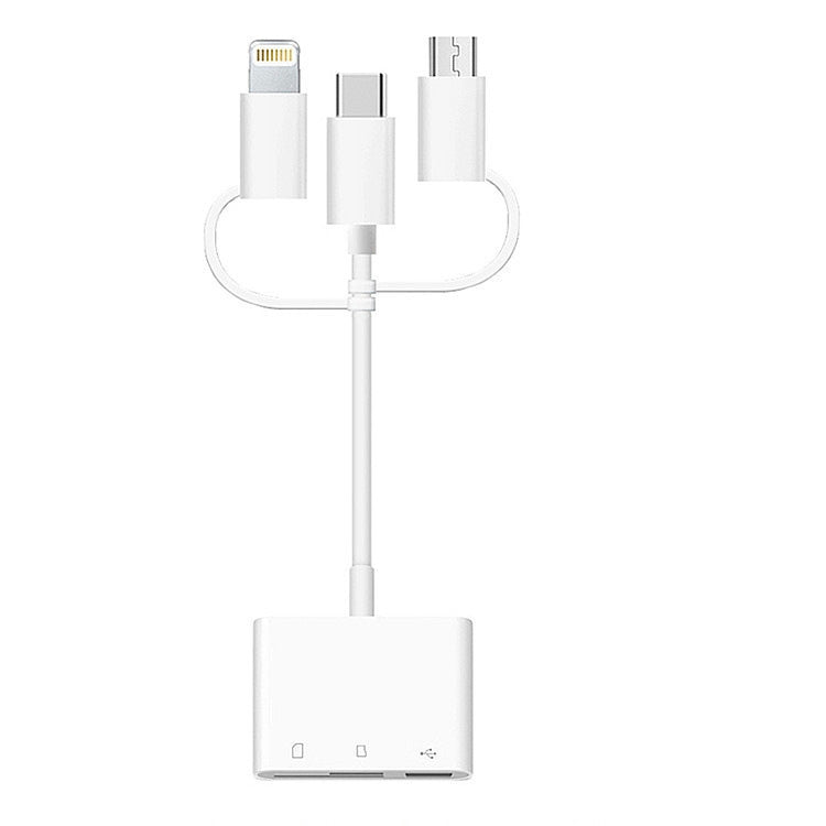 3 in 1 8-Pin And Micro USB And Type-C to TF & SD Card Reader USB OTG Extender Adapter (White) - Converter & Adapter by PMC TechLife | Online Shopping South Africa | PMC TechLife