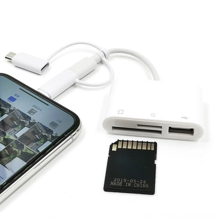 3 in 1 8-Pin And Micro USB And Type-C to TF & SD Card Reader USB OTG Extender Adapter (White) - Converter & Adapter by PMC TechLife | Online Shopping South Africa | PMC TechLife