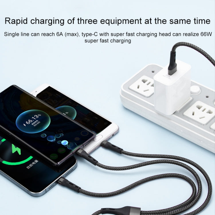 100W 6A Type-C to 8 Pin+Type-C+Micro USB Charging Data Cable, 1.3m(Black Red Blue) - Multifunction Cable by PMC TechLife | Online Shopping South Africa | PMC TechLife