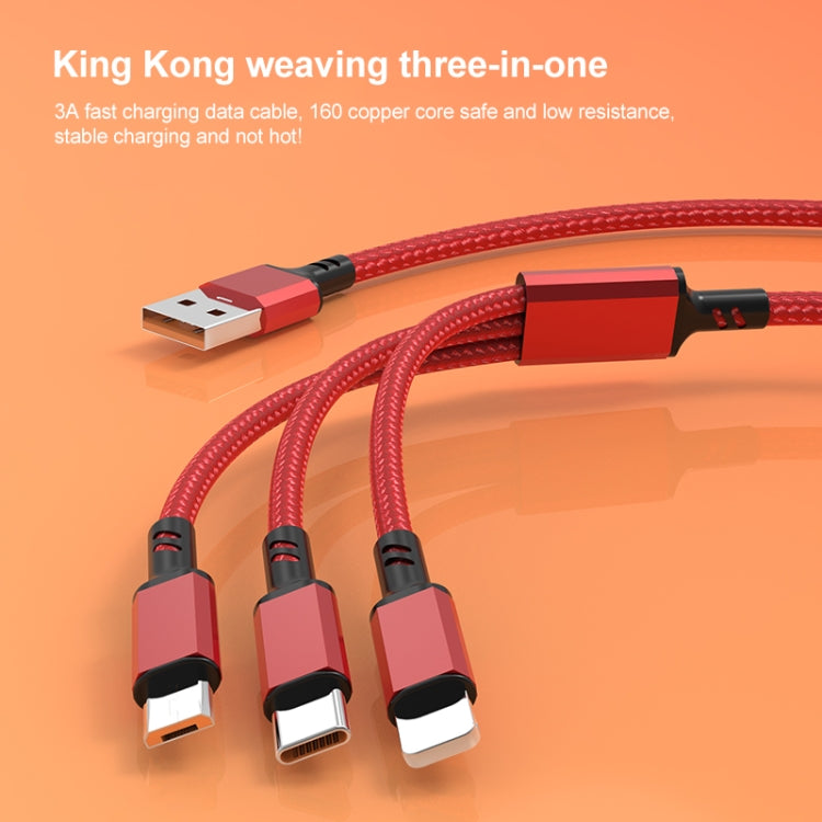 Orange Plug 3A 3 in 1 USB to Type-C / 8 Pin / Micro USB Fast Charging Cable, Cable Length: 1.2m(Red) - free shipping - PMC TechLife - Order now!