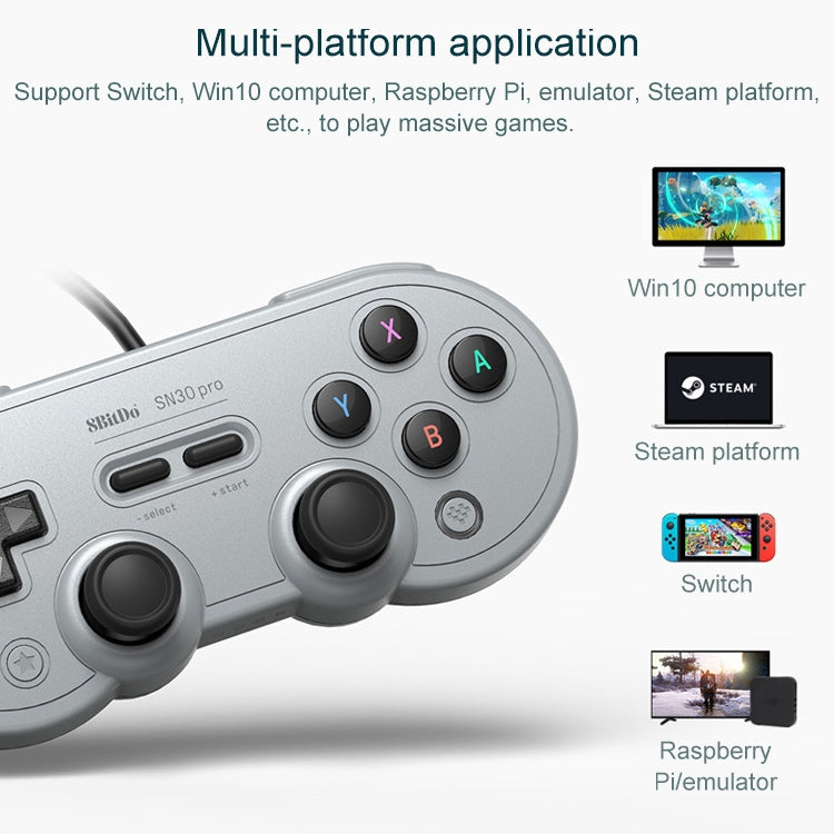 8Bitdo SN30 PRO USB Wired Gamepad Joystick for Swith / Steam / PC(Grey) - Controller Gamepad by 8BitDo | Online Shopping South Africa | PMC TechLife