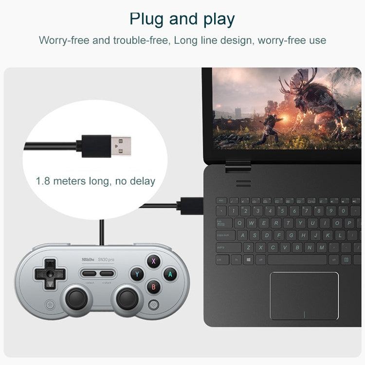 8Bitdo SN30 PRO USB Wired Gamepad Joystick for Swith / Steam / PC(Grey) - Controller Gamepad by 8BitDo | Online Shopping South Africa | PMC Jewellery