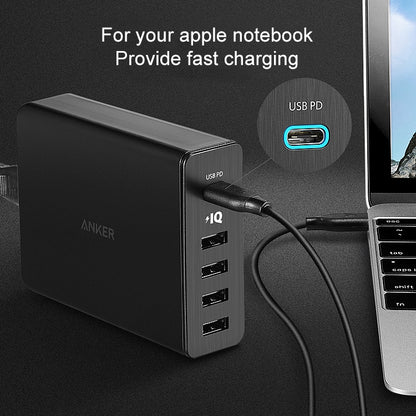 ANKER 2.4A USB-C / Type-C Power Delivery PD + 4 Ports Wall Changer for Mobile Phones / Tables / Macbooks, US Plug(Black) - Multifunction Charger by ANKER | Online Shopping South Africa | PMC Jewellery | Buy Now Pay Later Mobicred