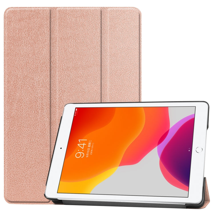 For iPad 10.2 Custer Texture Horizontal Flip Smart PU Leather Case with Sleep / Wake-up Function & Three-folding Holder (Rose Gold) - iPad 10.2 Cases by PMC Jewellery | Online Shopping South Africa | PMC Jewellery