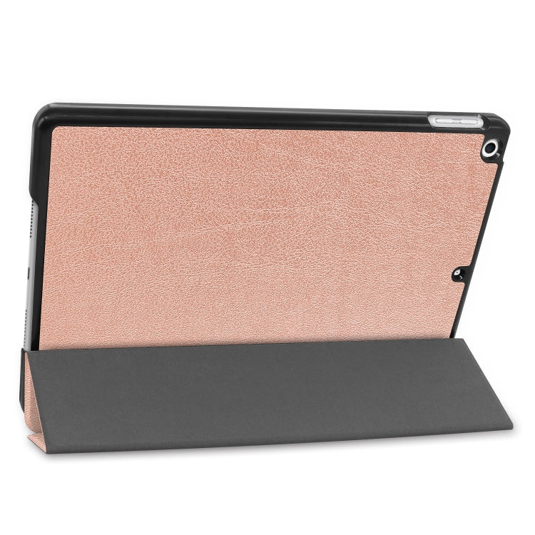 For iPad 10.2 Custer Texture Horizontal Flip Smart PU Leather Case with Sleep / Wake-up Function & Three-folding Holder (Rose Gold) - iPad 10.2 Cases by PMC Jewellery | Online Shopping South Africa | PMC Jewellery