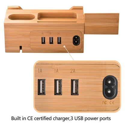 Multi-function Bamboo Charging Station Charger Stand Management Base with 3 USB Ports, EU Plug -  by PMC Jewellery | Online Shopping South Africa | PMC Jewellery