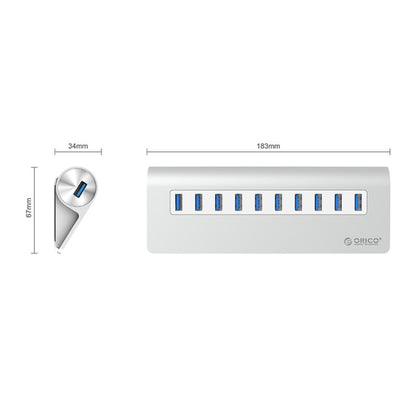 ORICO M3H10-U3-V2 Aluminum Alloy 10 USB 3.0 Ports HUB - USB HUB by ORICO | Online Shopping South Africa | PMC Jewellery | Buy Now Pay Later Mobicred