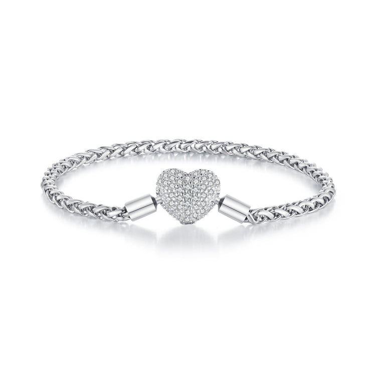 BSB133-17 Sterling Silver S925 White Gold Plated Zircon Heart Sparkling Bracelet - Bracelets by PMC Jewellery | Online Shopping South Africa | PMC Jewellery