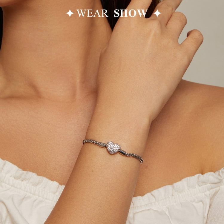 BSB133-17 Sterling Silver S925 White Gold Plated Zircon Heart Sparkling Bracelet - Bracelets by PMC Jewellery | Online Shopping South Africa | PMC Jewellery