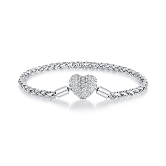 BSB133-19 Sterling Silver S925 White Gold Plated Zircon Heart Sparkling Bracelet - Bracelets by PMC Jewellery | Online Shopping South Africa | PMC Jewellery