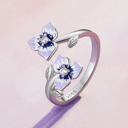 BSR451-E Sterling Silver S925 White Gold Plated Zircon Pansy Ring - Rings by PMC Jewellery | Online Shopping South Africa | PMC Jewellery