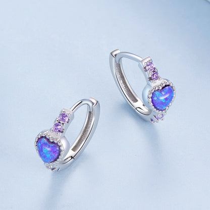 BSE865 S925 Sterling Silver Purple Opal Earrings Heart Shape Versatile Earrings - Rings by PMC Jewellery | Online Shopping South Africa | PMC Jewellery