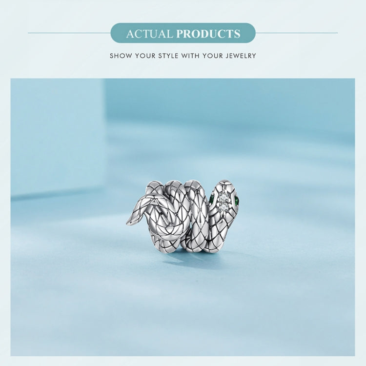 SCC2549 S925 Sterling Silver Coiled Snake Pendant Accessories DIY Bracelet Beads - Jewelry Accessories by PMC Jewellery | Online Shopping South Africa | PMC Jewellery