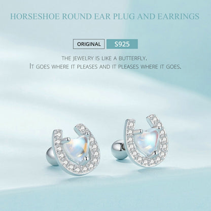 SCE1612 Sterling Silver S925 Horseshoe Round Stud Earrings - Stud Earrings & Earrings by PMC Jewellery | Online Shopping South Africa | PMC Jewellery