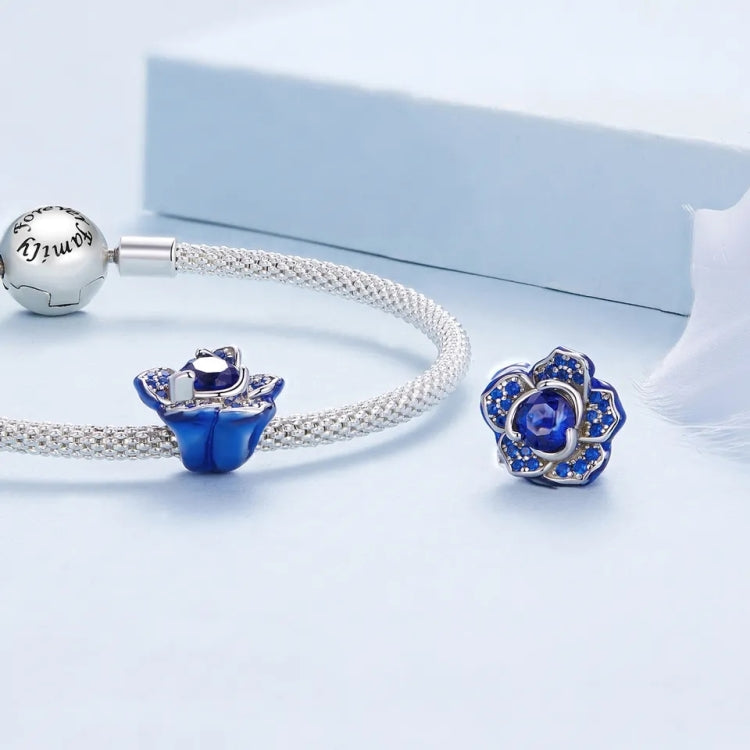 BSC879 S925 Sterling Silver Blue Enchantress Rose Pendant Accessories DIY Bracelet Beads - Necklaces & Pendants by PMC Jewellery | Online Shopping South Africa | PMC Jewellery