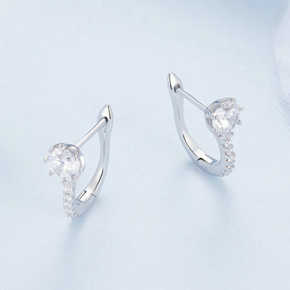 BSE856 Sterling Silver S925 White Gold Plated Simple Zircon Earrings - Stud Earrings & Earrings by PMC Jewellery | Online Shopping South Africa | PMC Jewellery