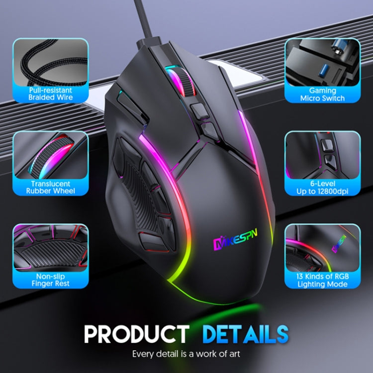 MKESPN X15 Full Speed 12800DPI 12 Buttons Macro Definition RGB Wired Mouse - Wired Mice by MKESPN | Online Shopping South Africa | PMC Jewellery | Buy Now Pay Later Mobicred