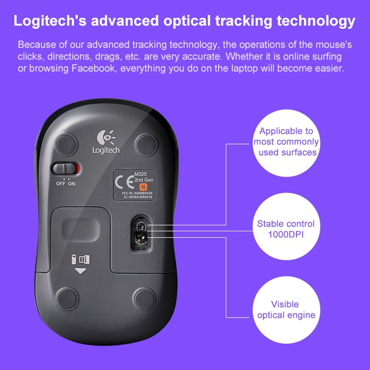 Logitech M325S 1000DPI 2.4GHz Ergonomic Wireless Mouse (Black) - Wireless Mice by Logitech | Online Shopping South Africa | PMC TechLife | Buy Now Pay Later Mobicred