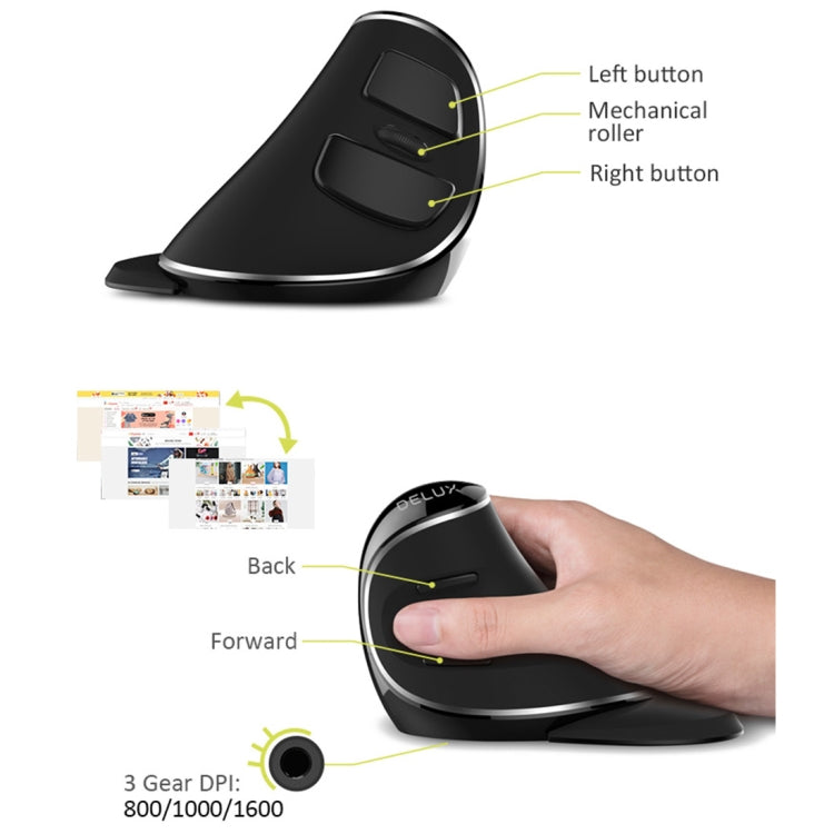 DELUX M618 Plus 2.4G 1600DPI Wireless Portable Vertical Ergonomic Mouse - free shipping - PMC TechLife - Order now!