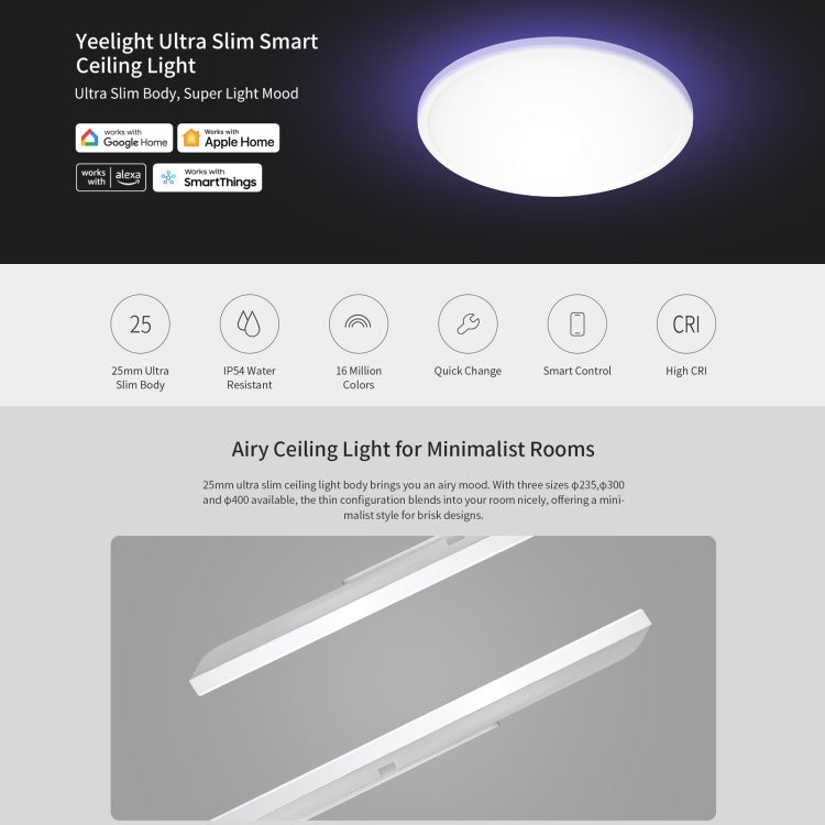 Yeelight Ultrathin Smart LED Ceiling Light, Diameter: 30cm - free shipping - PMC TechLife - Order now!