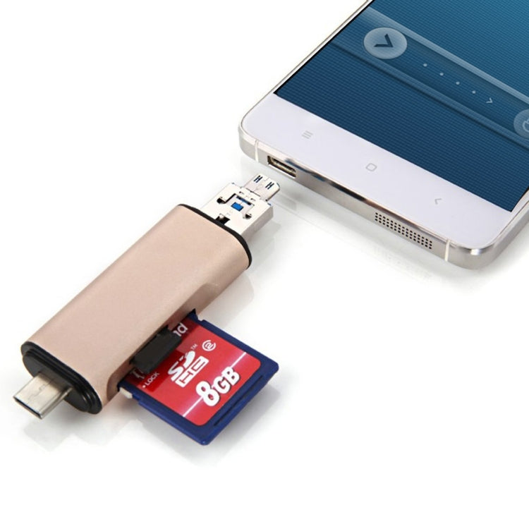 3 in 1 Type-c & Micro USB & USB 2.0 3 Ports SD / TF Card Reader for OTG Enabled Smartphones / PC(Gold) - free shipping - PMC TechLife - Order now!