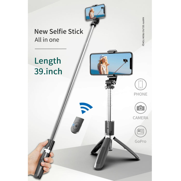 L02 100cm Multi-function Adjustable Bluetooth Self-timer Pole Tripod Selfie Stick (Black) - Selfie Sticks by PMC Jewellery | Online Shopping South Africa | PMC Jewellery