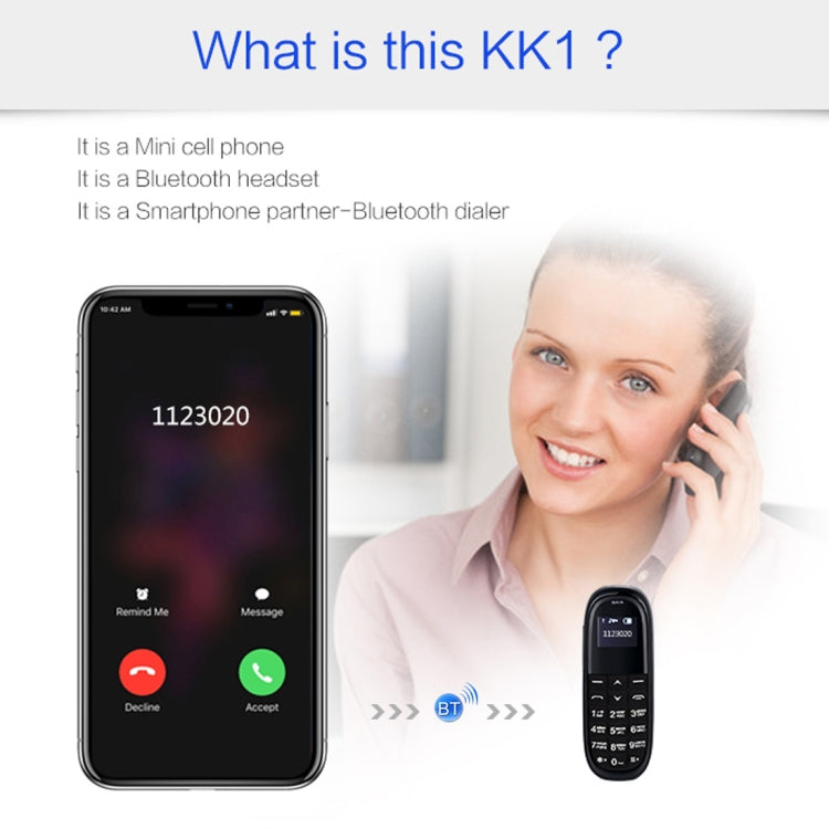 AIEK KK1 Mini Mobile Phone, English Keyboard, Hands Free Bluetooth Dialer Headphone, MTK6261DA, Anti-Lost, Single SIM, Network: 2G(Black) - Others by AIEK | Online Shopping South Africa | PMC Jewellery | Buy Now Pay Later Mobicred