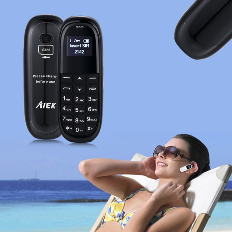 AIEK KK1 Mini Mobile Phone, English Keyboard, Hands Free Bluetooth Dialer Headphone, MTK6261DA, Anti-Lost, Single SIM, Network: 2G(Black) - Others by AIEK | Online Shopping South Africa | PMC Jewellery | Buy Now Pay Later Mobicred