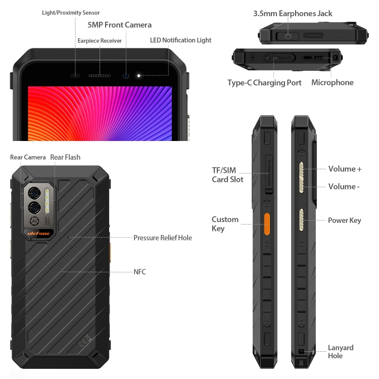 Ulefone Power Armor X11 Pro Rugged Phone, 4GB+64GB, IP68/IP69K Waterproof Dustproof Shockproof, Dual Back Cameras, Face Unlock, 5.45 inch Android 12 MediaTek Helio G25 MT6762VWB Octa Core up to 2.0GHz, Network: 4G, NFC, OTG(Black) - Ulefone by Ulefone | Online Shopping South Africa | PMC Jewellery | Buy Now Pay Later Mobicred