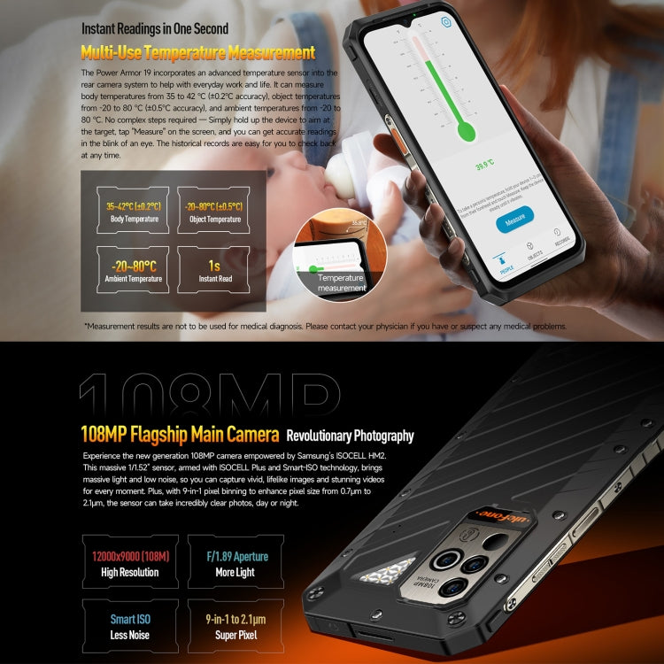 Ulefone Power Armor 19 Rugged Phone, Non-contact Infrared Thermometer, 108MP Camera, 12GB+256GB - Ulefone by Ulefone | Online Shopping South Africa | PMC Jewellery | Buy Now Pay Later Mobicred