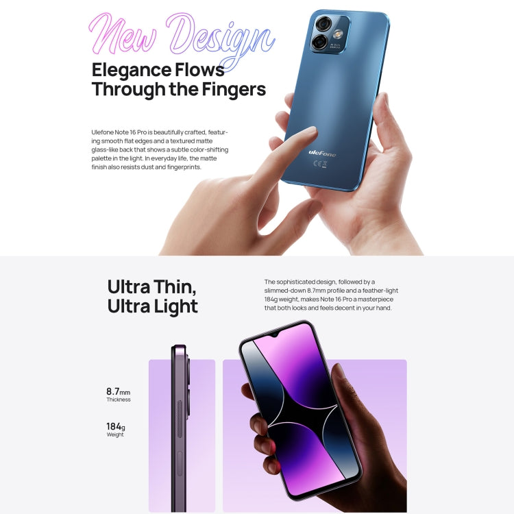 Ulefone Note 16 Pro, 8GB+128GB, Dual Back Cameras, Face ID & Side Fingerprint Identification, 4400mAh Battery, 6.52 inch Android 13 Unisoc T606 OctaCore up to 1.6GHz, Network: 4G, Dual SIM, OTG(Blue) - Ulefone by Ulefone | Online Shopping South Africa | PMC Jewellery | Buy Now Pay Later Mobicred